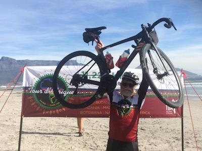 Tim Forde - cycling the 11,220km Tour d'Afrique for The Lion & Tusk Museum.