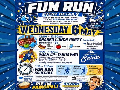 Kilbirnie School Fun Run 2026: Dress in BLUE for a Slam Dunk Start - warm up the Wellington Saints way!