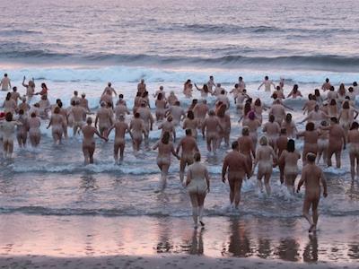 Nude Dude swim for Breast Cancer
