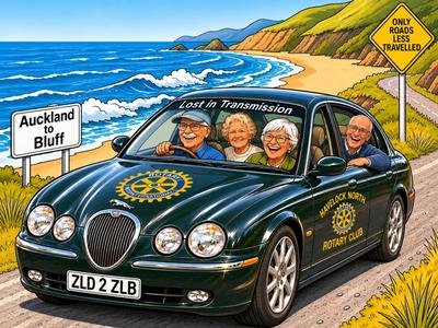 Four ageless wonders attempting to safely drive an old banger from Auckland to Bluff