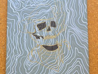 Original Painting of Local Mtn Topo with gold Cowboy Skeleton