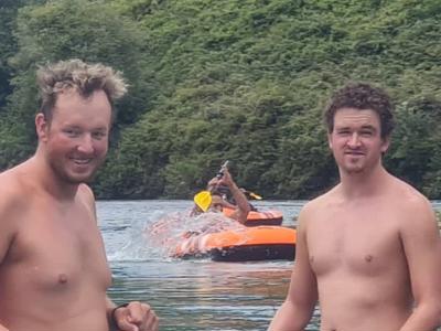 Tate & Joshua swimming across Taupo to Support Special Olympics