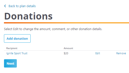 Screenshot of the donation list with the donation added