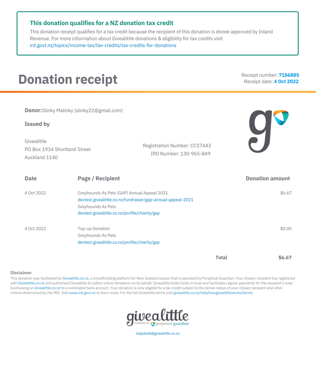 Issuing and viewing charitable receipts