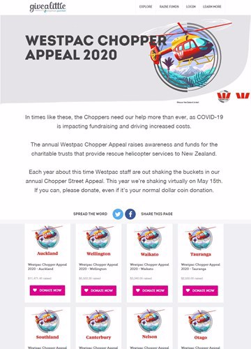 Image showing a landing page for the Westpac Chopper appeal